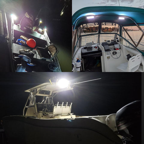 Image of Partsam Waterproof Led Boat Lights White Beam 6.3 inch 36W IP67 Waterproof Deck Dock Marine Light 4000LMS 150¡ãFlood Light 12/24V Light Bar Aluminum Housing w/180¡ãAdjustable Mounting Bracket(2pcs)
