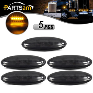 Partsam 5pcs Smoke Lens Yellow 6 LED Top Cab Marker Roof Running Lights Lamps Assembly Replacement for Freightliner Cascadia Heavy Duty Truck Cab Lights