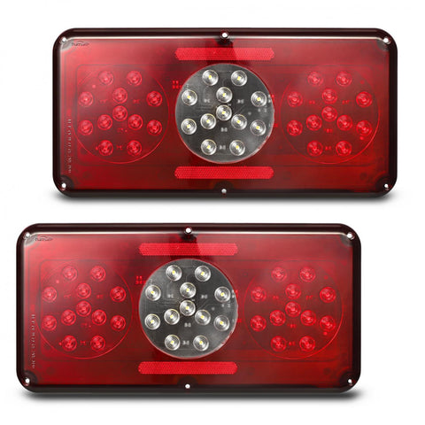 Image of Partsam 2Pcs Rectangle LED Trailer Camper RV Triple Tail Lights Stop Turn Tail Backup Reverse Lights Taillights Vertical and Horizontal Mount - Red and White