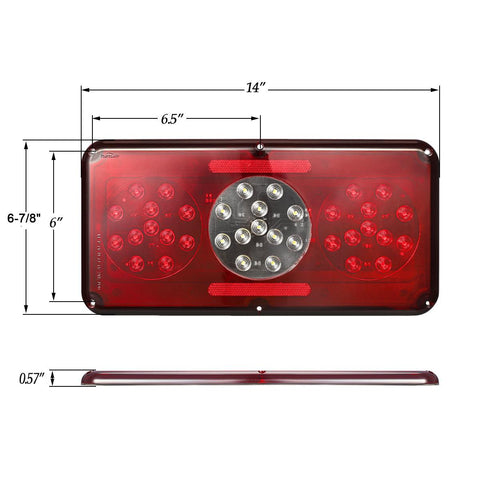 Image of Partsam 2Pcs Rectangle LED Trailer Camper RV Triple Tail Lights Stop Turn Tail Backup Reverse Lights Taillights Vertical and Horizontal Mount - Red and White