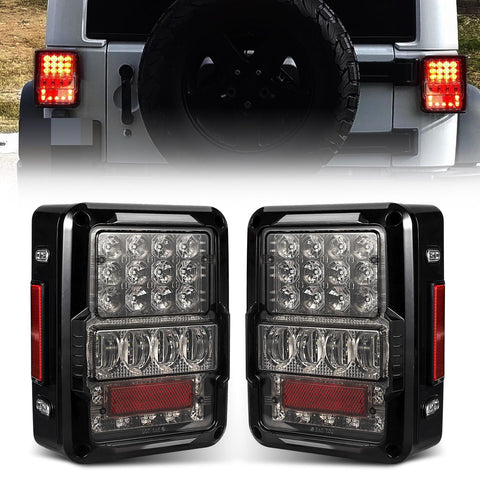 Image of Partsam Pair 4D Jee p LED Tail Lights Assembly DOT Approved, Compatible with Wrangler JK JKU 2007-2018, High Intensity Rear Tail lights w/Parking Light, Brake Turn Signal Reverse Light (Clear Lens)