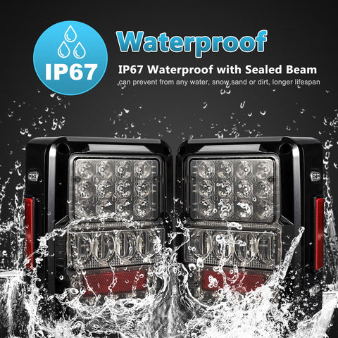 Image of Partsam Pair 4D Jee p LED Tail Lights Assembly DOT Approved, Compatible with Wrangler JK JKU 2007-2018, High Intensity Rear Tail lights w/Parking Light, Brake Turn Signal Reverse Light (Clear Lens)