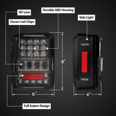 Image of Partsam Pair 4D Jee p LED Tail Lights Assembly DOT Approved, Compatible with Wrangler JK JKU 2007-2018, High Intensity Rear Tail lights w/Parking Light, Brake Turn Signal Reverse Light (Clear Lens)