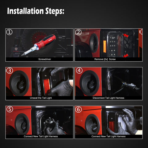 Image of Partsam Pair 4D Jee p LED Tail Lights Assembly DOT Approved, Compatible with Wrangler JK JKU 2007-2018, High Intensity Rear Tail lights w/Parking Light, Brake Turn Signal Reverse Light (Clear Lens)