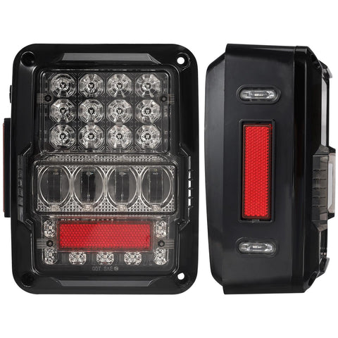 Image of Partsam Pair 4D Jee p LED Tail Lights Assembly DOT Approved, Compatible with Wrangler JK JKU 2007-2018, High Intensity Rear Tail lights w/Parking Light, Brake Turn Signal Reverse Light (Clear Lens)