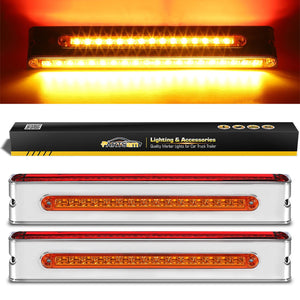 Partsam 2Pcs 12inch Double Face Stop Turn Tail Light Bar Chrome with Side Marker Indicator Lights 55 LED, 12 Inch Triple Face Led Trailer Light Bar Surface Mount, 12inch Double Face Auxiliary Light Bar