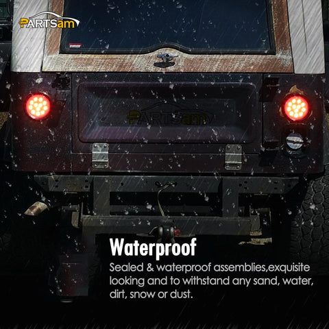 Image of Partsam 8Pcs 4inch Round Red LED Trailer Tail Light, 4 Inch Round Led Stop Turn Tail Lights Brake Brake Trailer Lights for RV Trucks, Rubber Grommets and 3-Prong Wire Pigtails Included