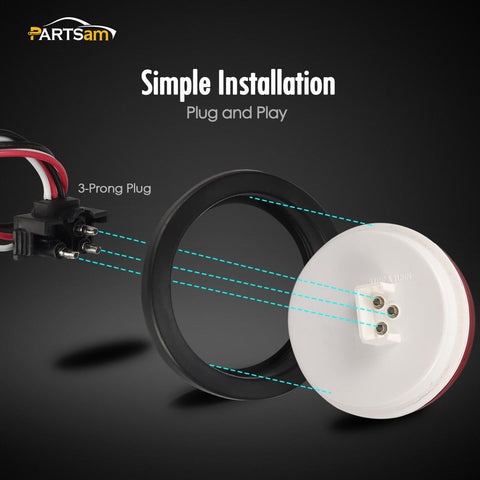 Image of Partsam 8Pcs 4inch Round Red LED Trailer Tail Light, 4 Inch Round Led Stop Turn Tail Lights Brake Brake Trailer Lights for RV Trucks, Rubber Grommets and 3-Prong Wire Pigtails Included