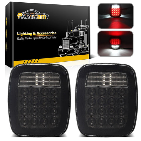 Image of Partsam Smoked Square LED Signal Tail Lights for Jeep