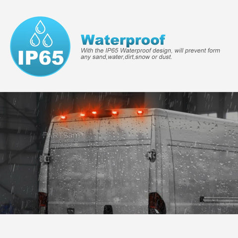 Image of Partsam 1pcs Rear Cab Marker Roof Light Rear Roof Mounted Cab Light Lamp Top Clearance Light Reflective Lights Assembly Compatible With Ram Promaster Vans 2014 2015 2016 2017 2018(Red Len/Red Light)