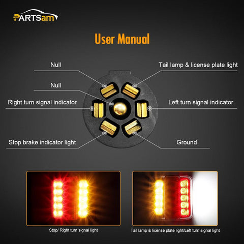 Image of Partsam Magnetic LED Trailer Towing Light Kit w/Reflex, Universal 2X 15 LED Trailer Rear Light, Board Tail Brake Stop Indicator License Plate Light Lamp, 24ft Cable with 7 Pin Plug, IP68 Waterproof