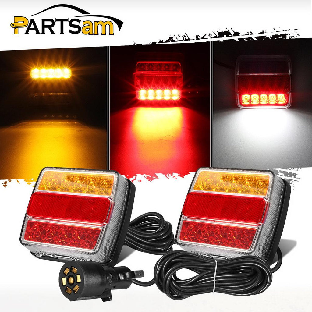 Partsam Magnetic LED Trailer Towing Light Kit w/Reflex, Universal 2X 15 LED Trailer Rear Light, Board Tail Brake Stop Indicator License Plate Light Lamp, 24ft Cable with 7 Pin Plug, IP68 Waterproof