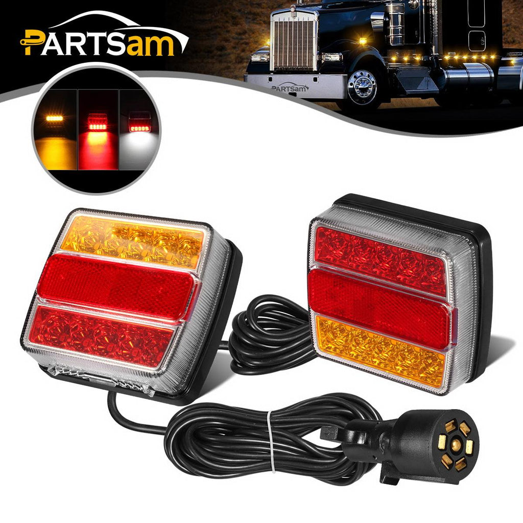 Partsam Magnetic LED Trailer Towing Light Kit w/Reflex, Universal 2X 15 LED Trailer Rear Light, Board Tail Brake Stop Indicator License Plate Light Lamp, 24ft Cable with 7 Pin Plug, IP68 Waterproof
