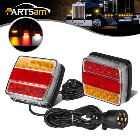 Image of Partsam Magnetic LED Trailer Towing Light Kit w/Reflex, Universal 2X 15 LED Trailer Rear Light, Board Tail Brake Stop Indicator License Plate Light Lamp, 24ft Cable with 7 Pin Plug, IP68 Waterproof