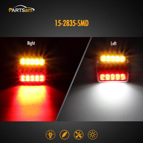 Image of Partsam Magnetic LED Trailer Towing Light Kit w/Reflex, Universal 2X 15 LED Trailer Rear Light, Board Tail Brake Stop Indicator License Plate Light Lamp, 24ft Cable with 7 Pin Plug, IP68 Waterproof