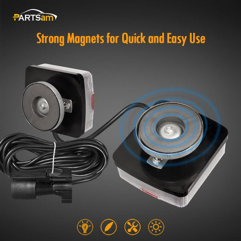 Image of Partsam Magnetic LED Trailer Towing Light Kit w/Reflex, Universal 2X 15 LED Trailer Rear Light, Board Tail Brake Stop Indicator License Plate Light Lamp, 24ft Cable with 7 Pin Plug, IP68 Waterproof