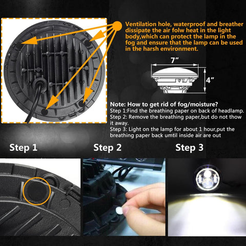 Image of Partsam 7'' Round LED Headlights Osram Chips DOT Approved H6024 High Low Beam White Halo Ring Angel Eyes DRL+Amber Turning Signal Lights Compatible with Jeep Wrangler JK LJ TJ CJ/Hummer H2 H1 (Pair)