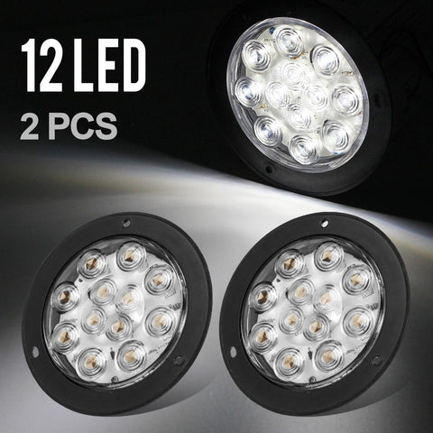 Image of Partsam 2PCS 4inch Waterproof Backup Reverse Light Flange Mount 12 LED Truck Trailer RV White