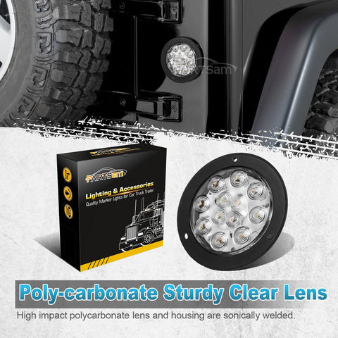 Image of Partsam 2PCS 4inch Waterproof Backup Reverse Light Flange Mount 12 LED Truck Trailer RV White