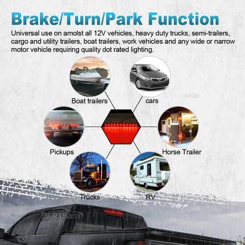 Image of Partsam 4pcs Red 15inch Inch Sealed 11 LED Third Brake Light Bar Stop Turn Signal Tail 3rd Brake Light ID Bar Truck Trailer RV Camper Waterproof