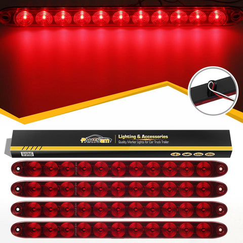 Image of Partsam 4pcs Red 15inch Inch Sealed 11 LED Third Brake Light Bar Stop Turn Signal Tail 3rd Brake Light ID Bar Truck Trailer RV Camper Waterproof