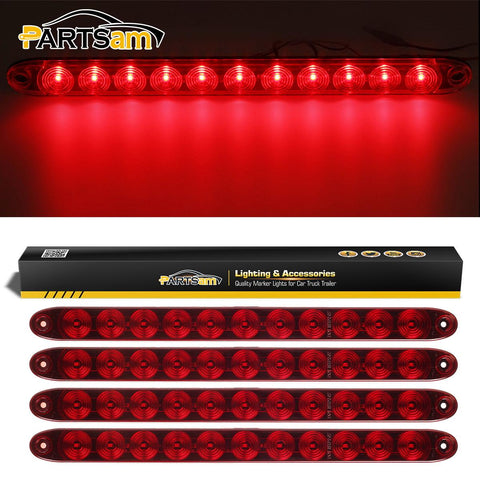 Image of Partsam 4pcs Red 15inch Inch Sealed 11 LED Third Brake Light Bar Stop Turn Signal Tail 3rd Brake Light ID Bar Truck Trailer RV Camper Waterproof