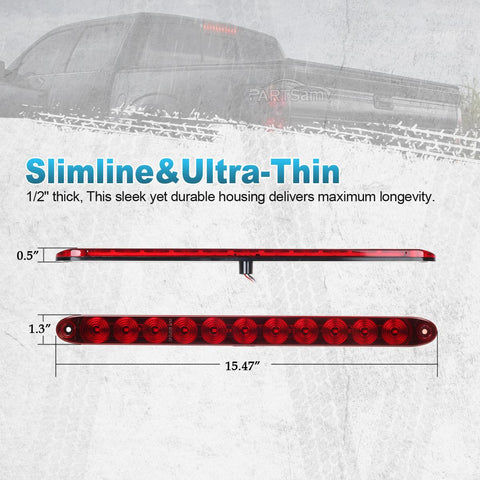 Image of Partsam 1PC Red 15inch 11 LED Light Bar Stop Turn Tail 3rd Brake Light Truck Trailer Identification ID Bar Waterproof