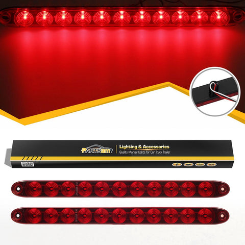 Image of Partsam 2PCS Red 15inch 11 LED Trailer Light Bar Sealed Stop Turn Tail Park Third 3rd Brake Light Truck Trailer Marker ID Bar Waterproof