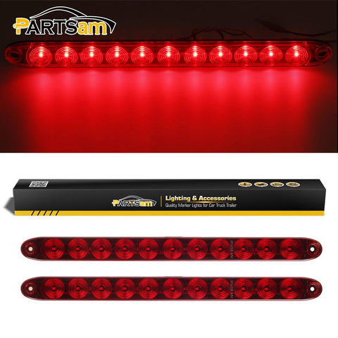 Image of Partsam 2PCS Red 15inch 11 LED Trailer Light Bar Sealed Stop Turn Tail Park Third 3rd Brake Light Truck Trailer Marker ID Bar Waterproof