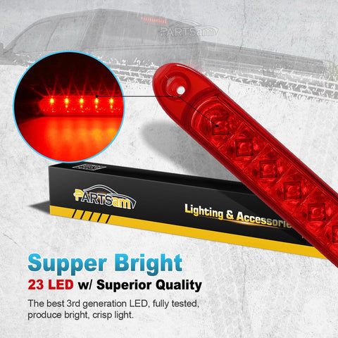 Image of Partsam 2PC Red 17inch 23 LED Light Bar Stop Turn Tail Third 3rd Brake Light Trailer Center Light Bar Car Truck Cargo Trailer Toy Hauler Trailer Tail Light Bar Surface Mount Waterproof
