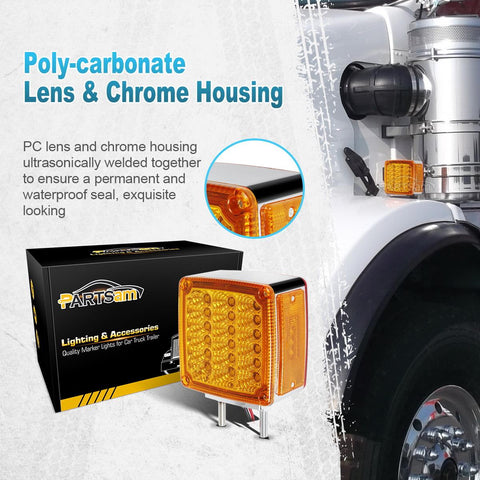 Image of Partsam 2x Truck Trailer Square Double Face Pedestal Stop Turn Tail Light Amber / Red 39 LED for Trucks