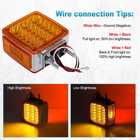 Image of Partsam 2x Truck Trailer Square Double Face Pedestal Stop Turn Tail Light Amber / Red 39 LED for Trucks