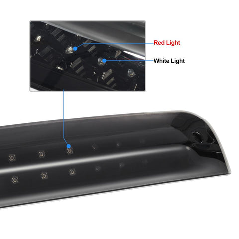 Image of Partsam High Mount 3rd Third Brake Light Replacement For Dodge Ram 2009-2017 1500 2500 3500 Red/White 27 LED Rear Cab Roof Center Mount Tail Cargo Lights Lamps Smoke Lens Black Housing Waterproof