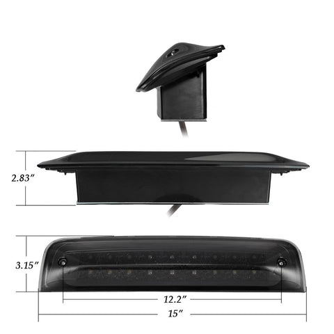 Image of Partsam High Mount 3rd Third Brake Light Replacement For Dodge Ram 2009-2017 1500 2500 3500 Red/White 27 LED Rear Cab Roof Center Mount Tail Cargo Lights Lamps Smoke Lens Black Housing Waterproof