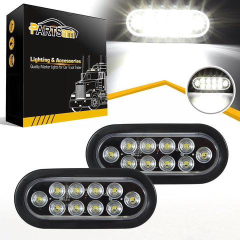 Image of Partsam 2Pcs 6 Inch Oval White Led Trailer Lights 10 Diodes Clear Lens Grommet and Pigtails Submersible 12V Sealed for RV Trucks, 6 Oval led Reverse Lights, 6 Oval led Back up Lights