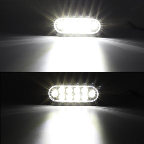 Image of Partsam 2Pcs 6 Inch Oval White Led Trailer Lights 10 Diodes Clear Lens Grommet and Pigtails Submersible 12V Sealed for RV Trucks, 6 Oval led Reverse Lights, 6 Oval led Back up Lights