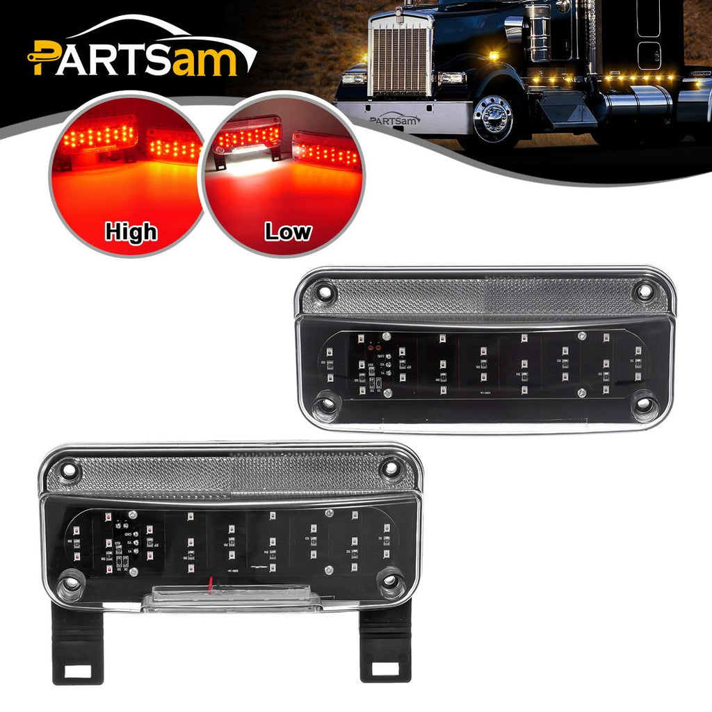 Partsam Red LED RV Camper Trailer Stop Turn Brake Tail Lights/License Plate Light Holder Bracket Surface Mount Led Low Profile Combination RV Tail Lights Clear Lens - Black Base