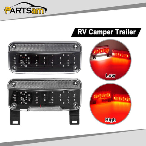 Image of Partsam Red LED RV Camper Trailer Stop Turn Brake Tail Lights/License Plate Light Holder Bracket Surface Mount Led Low Profile Combination RV Tail Lights Clear Lens - Black Base
