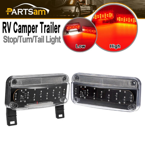 Image of Partsam Red LED RV Camper Trailer Stop Turn Brake Tail Lights/License Plate Light Holder Bracket Surface Mount Led Low Profile Combination RV Tail Lights Clear Lens - Black Base