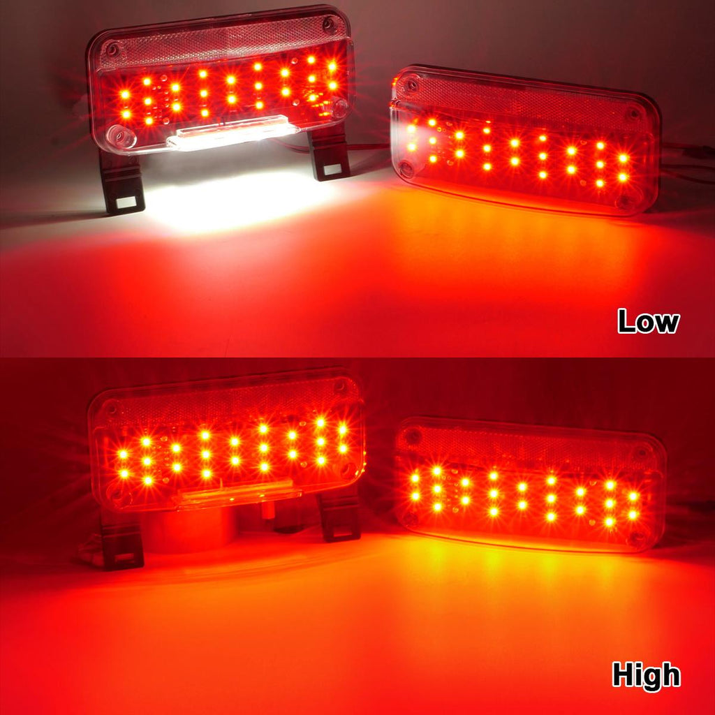 Partsam Red LED RV Camper Trailer Stop Turn Brake Tail Lights/License Plate Light Holder Bracket Surface Mount Led Low Profile Combination RV Tail Lights Clear Lens - Black Base