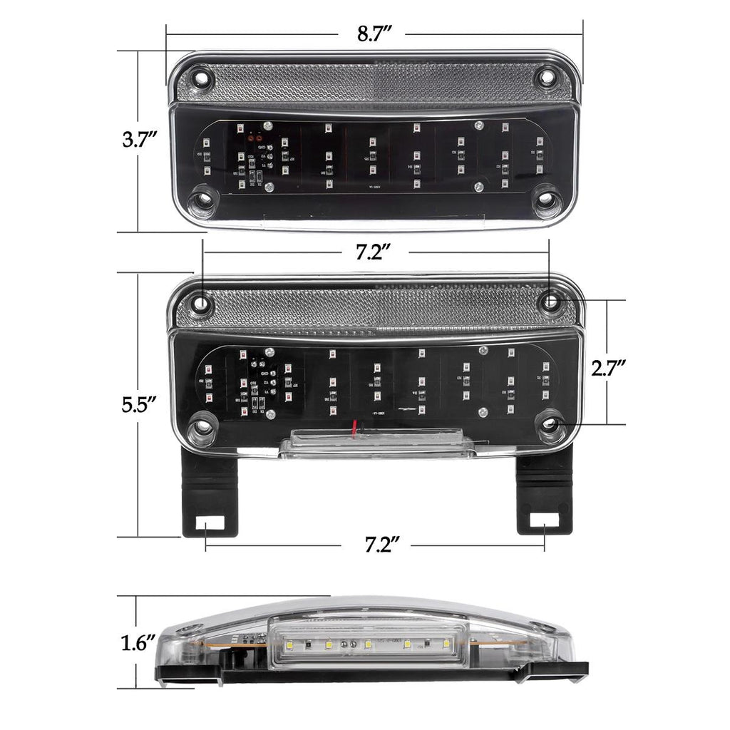 Partsam Red LED RV Camper Trailer Stop Turn Brake Tail Lights/License Plate Light Holder Bracket Surface Mount Led Low Profile Combination RV Tail Lights Clear Lens - Black Base