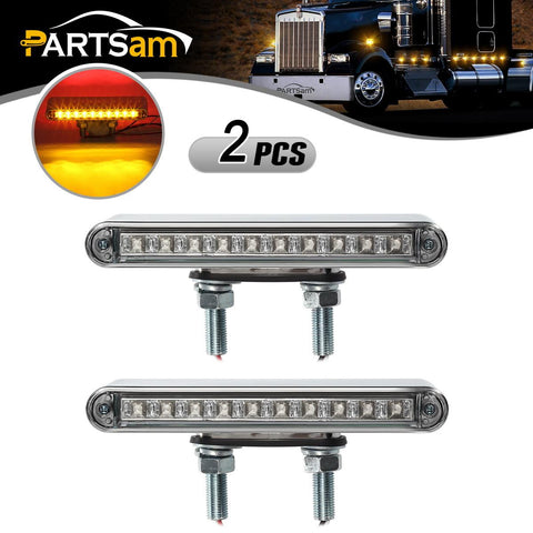 Image of Partsam 2Pcs 6.5inch Double Face Truck Semi Trailer Light Bars 10LED Red/Amber Clear Lens Waterproof with Double Studs Sealed Dual Face Led Turn Signal Stop Tail Marker Lights 12V