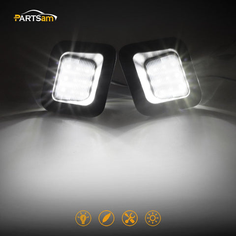 Image of Partsam Full Led License Plate Lights Lamp Assembly Smoke Black Housing Compatible with Dodge Ram 1500 2500 3500 2003-2018 Pickup Truck Rear Step Bumper Replacement, Pack of 2