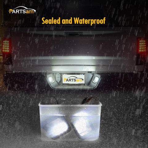 Image of Partsam Full Led License Plate Lights Lamp Assembly Smoke Black Housing Compatible with Dodge Ram 1500 2500 3500 2003-2018 Pickup Truck Rear Step Bumper Replacement, Pack of 2