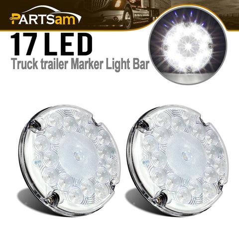 Image of Partsam 2Pcs 7inch Round White LED Backup Lights 17 LED Marker Clearance Running Lights Surface Mount for Transit Vehicles Bus Truck Trailers