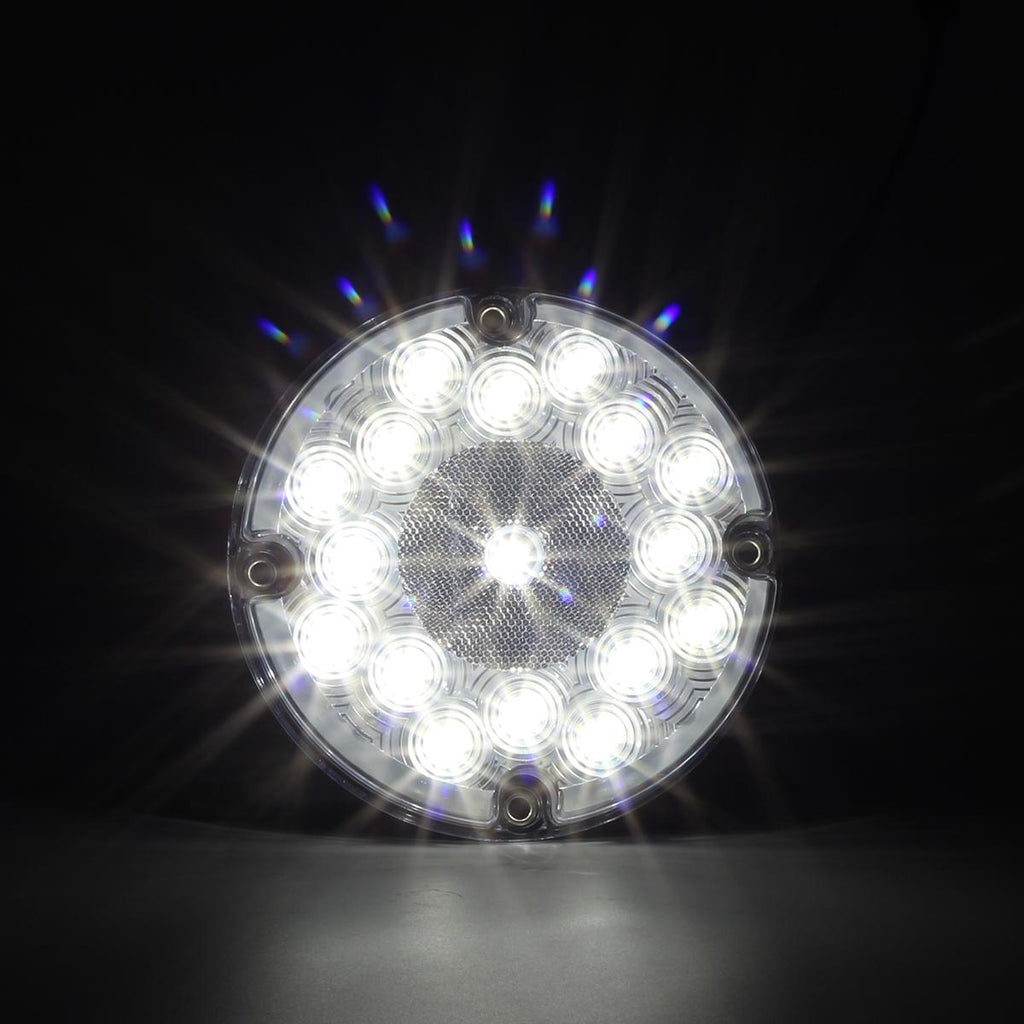 Partsam 2Pcs 7inch Round White LED Backup Lights 17 LED Marker Clearance Running Lights Surface Mount for Transit Vehicles Bus Truck Trailers