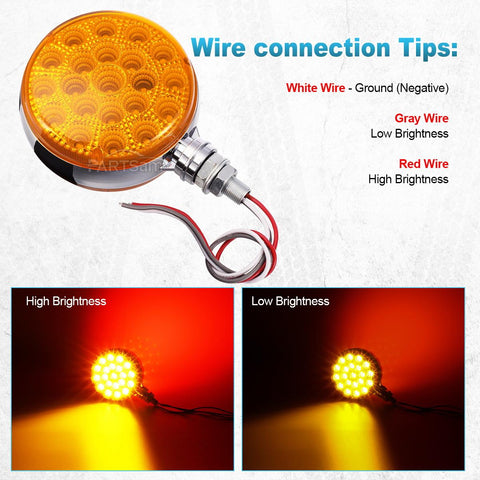 Image of Partsam Round Red/Amber Double Face Led Pedestal Lights with Reflectors 42 LED Waterproof Truck Trailer SUV RV Fender Mount Led Stop Turn Tail and Parking Light, Chrome Die Cast Housing 12V