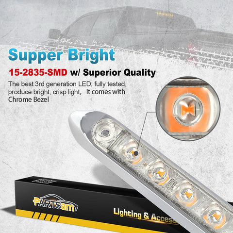 Image of Partsam 2Pcs 12inch Amber Led LED Trailer Light Bar 15-2835-SMD Clear Lens with Chrome Bezel Sealed Thin LED Turn Signal Marker Identification Light Bar for Trucks Trailers RV Surface Mount