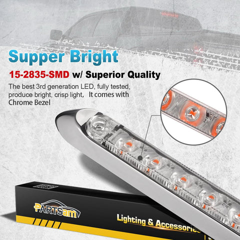 Image of Partsam 2Pcs 12inch Red Led Trailer Tail Light Bar 15-2835-SMD Clear Lens w Chrome Bezel Waterproof Sealed Thin Stop/Turn/Tail ID Marker Third 3rd Brake Tail Light Bar for Truck Trailer RV Surface Mount