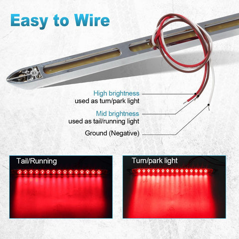 Image of Partsam 2Pcs 12inch Red Led Trailer Tail Light Bar 15-2835-SMD Clear Lens w Chrome Bezel Waterproof Sealed Thin Stop/Turn/Tail ID Marker Third 3rd Brake Tail Light Bar for Truck Trailer RV Surface Mount